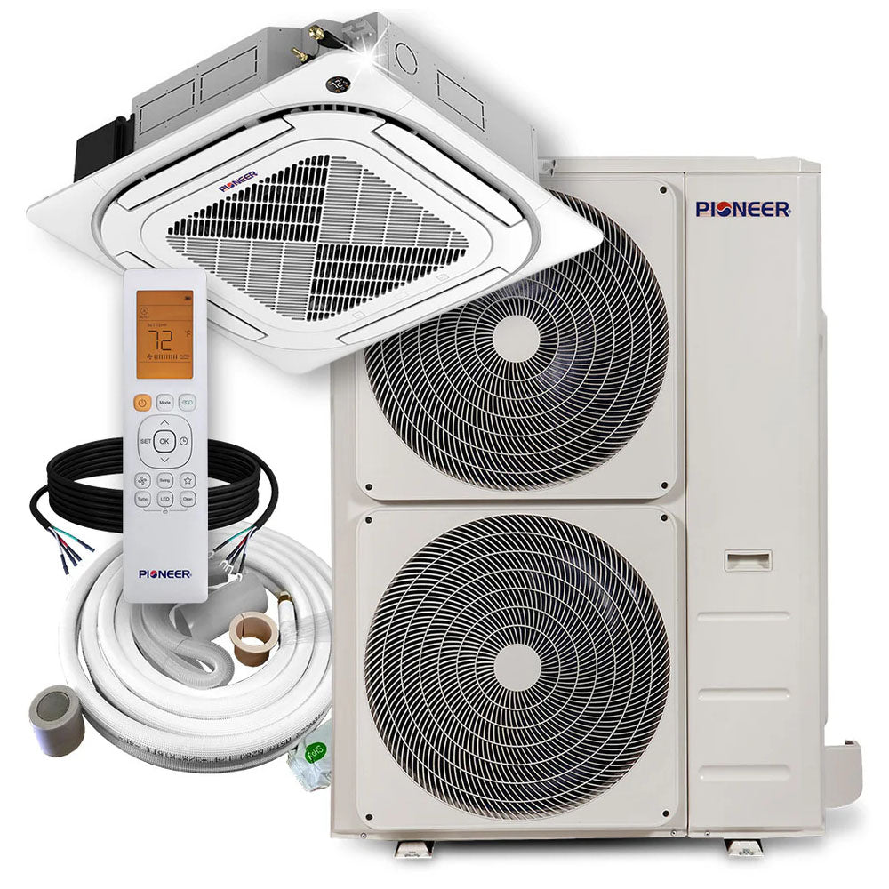 Pioneer® Quantum Ultra™ 48,000 BTU 19 SEER2 230V 4-Way Ceiling Cassette Ductless Mini-Split Air Conditioner Inverter Heat Pump Full Set