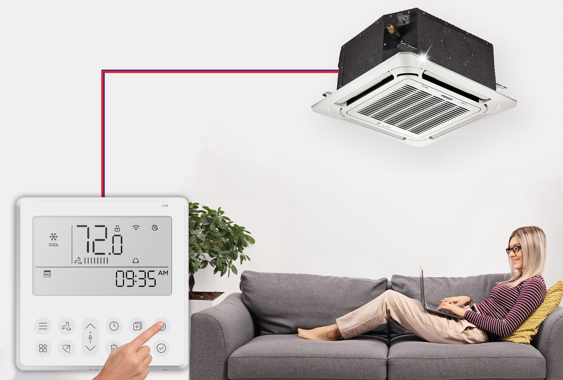 Weekly Programmable Wi-Fi Thermostat For Pioneer RB, UB, CB Model Mini Split Systems