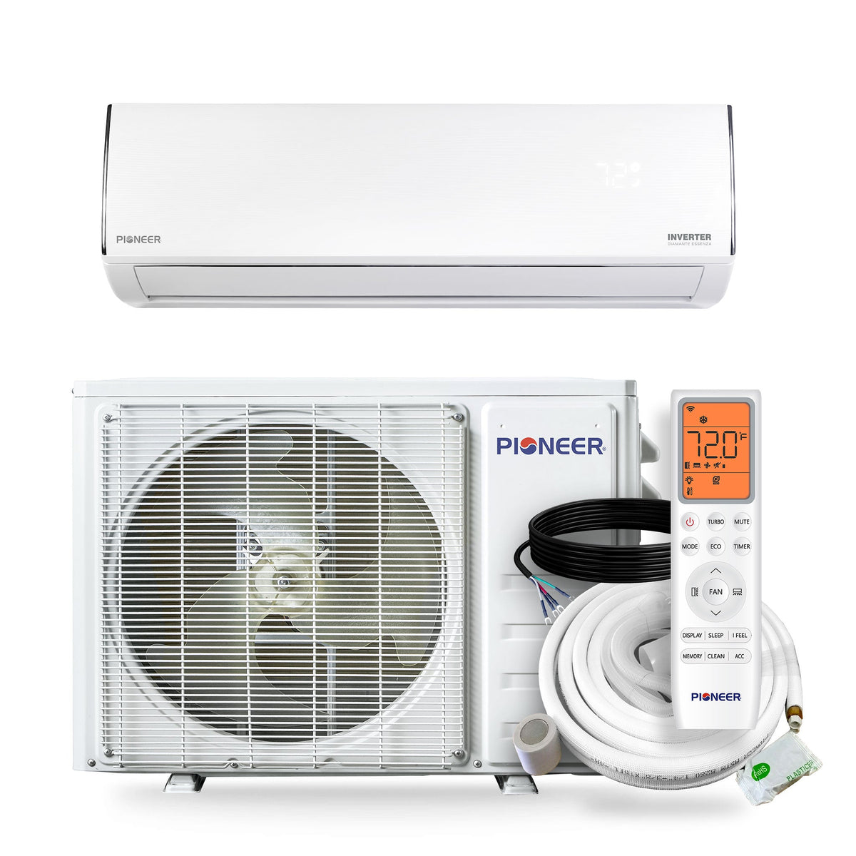 Pioneer® Diamante Essenza™ 11,500 BTU 17 SEER2 115V High-Wall Ductless Mini-Split Air Conditioner Inverter Heat Pump with 16 Ft. Kit - Clearance 💰