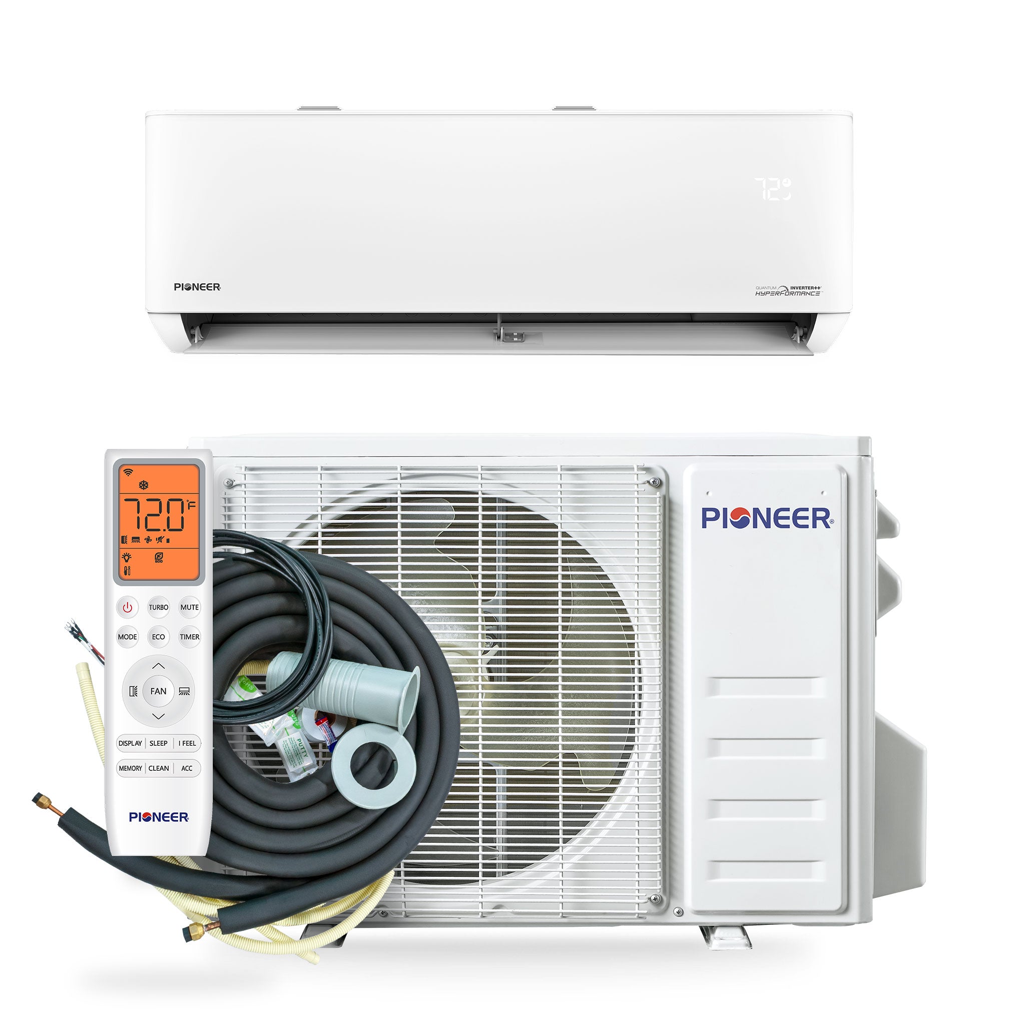 Pioneer® Quantum Hyperformance™ 12,000 BTU 25 SEER2 230V High-Wall Ductless Mini-Split Air Conditioner Inverter Heat Pump Full Set