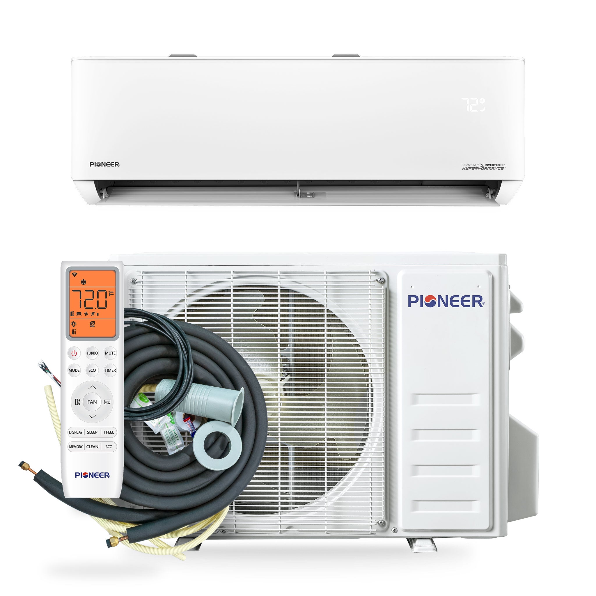 Pioneer® Quantum Hyperformance™ 24,000 BTU 23 SEER2 230V High-Wall Ductless Mini-Split Air Conditioner Inverter Heat Pump Full Set