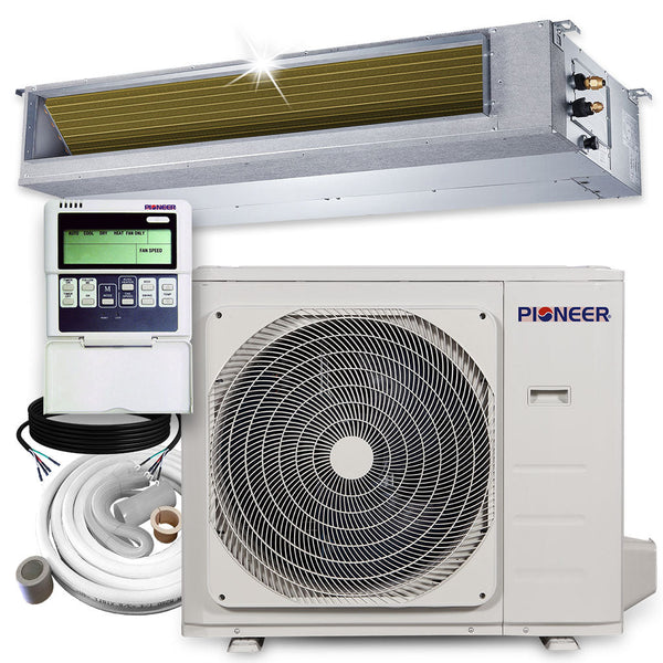 Pioneer® 36,000 BTU 15.8 SEER2 Ceiling Concealed Ducted Mini-Split Inverter+ Air Conditioner Heat Pump System Full Set 230V - Scratch & Dent
