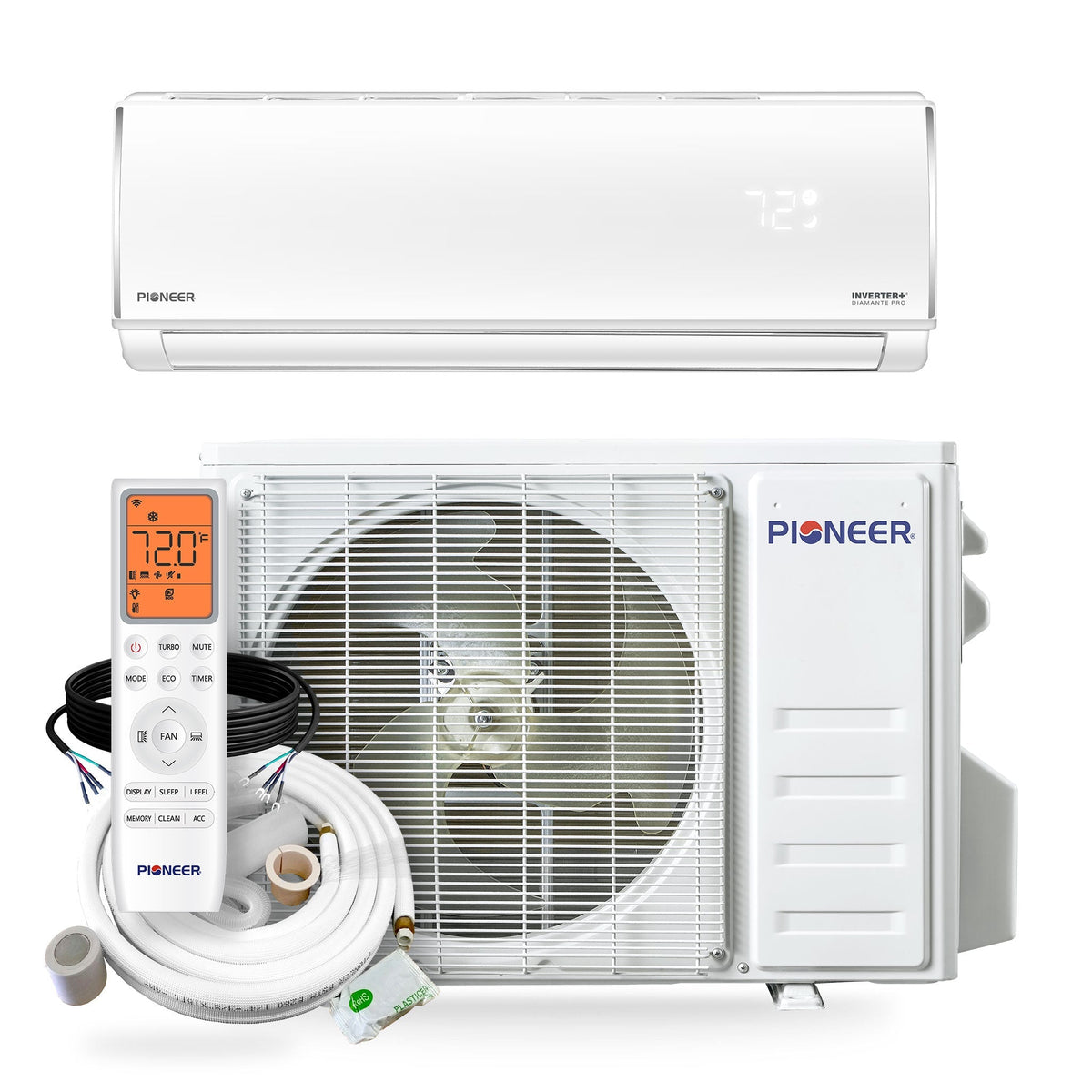 Pioneer® Diamante Pro™ 12,000 BTU 20 SEER2 115V High-Wall Ductless Mini-Split Air Conditioner Inverter Heat Pump with 16 Ft. Kit - Clearance 💰