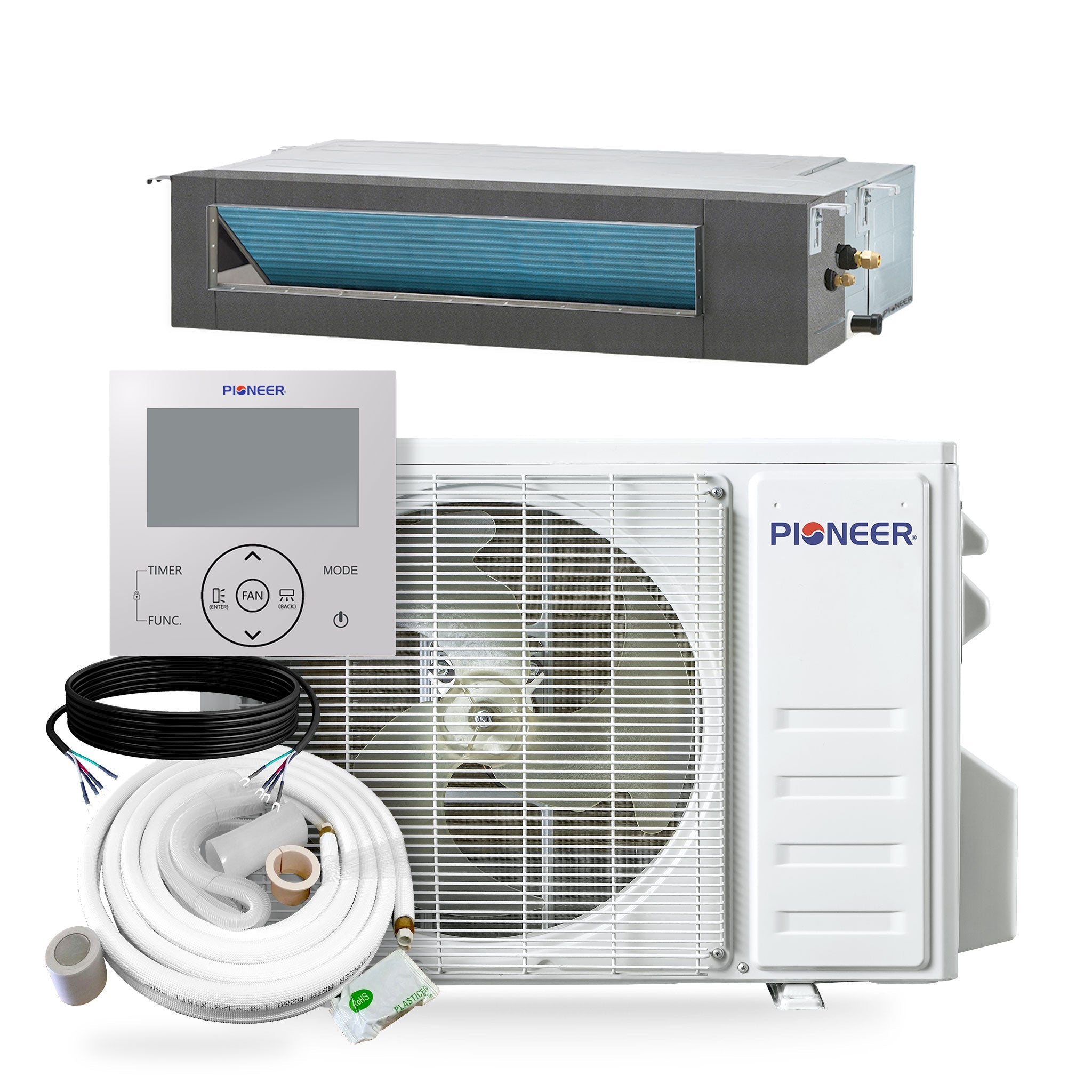 Pioneer® Quantum Ultra™ 12,000 BTU 18.5 SEER2 230V Ceiling Concealed Ducted Mini-Split Air Conditioner Inverter Heat Pump Full Set