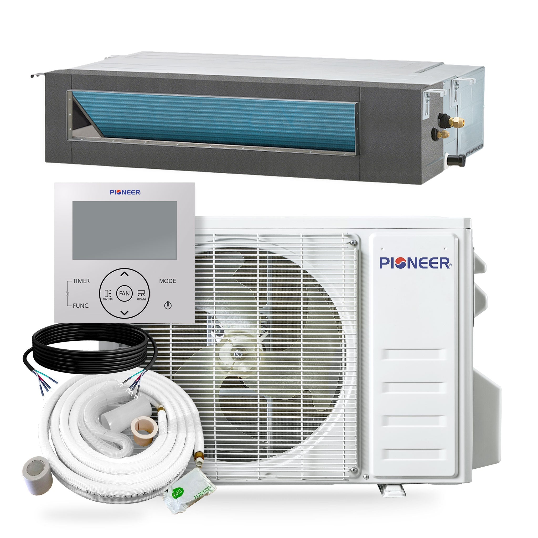 Pioneer® Quantum Ultra™ 24,000 BTU 19 SEER2 230V Ceiling Concealed Ducted Mini-Split Air Conditioner Inverter Heat Pump Full Set