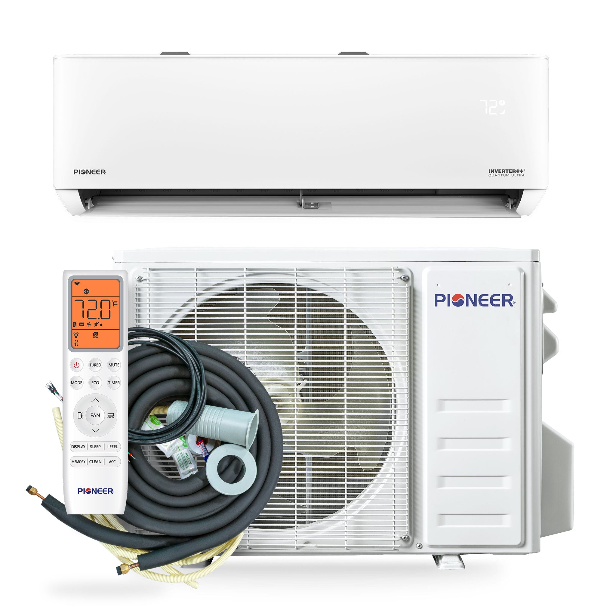 Pioneer® Quantum Ultra™ 12,000 BTU 23 SEER2 115V High-Wall Ductless Mini-Split Air Conditioner Inverter Heat Pump Full Set