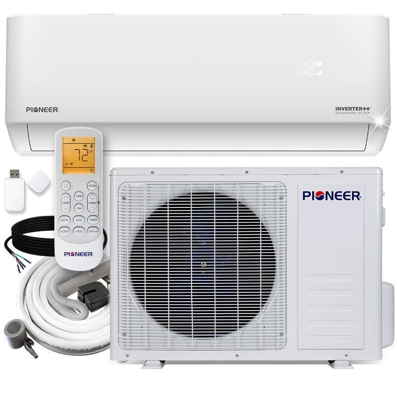 Pioneer® Diamante Ultra 9,000 BTU 22 SEER Wi-Fi Ductless Mini-Split Inverter++ Air Conditioner Heat Pump Full Set with 16 Ft. Kit - 110/120V